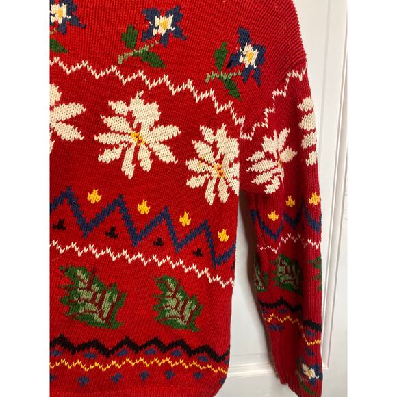 VINTAGE X EDDIE BAUER Red Floral Knit Floral Sweater Medium - Picture 2 of 6